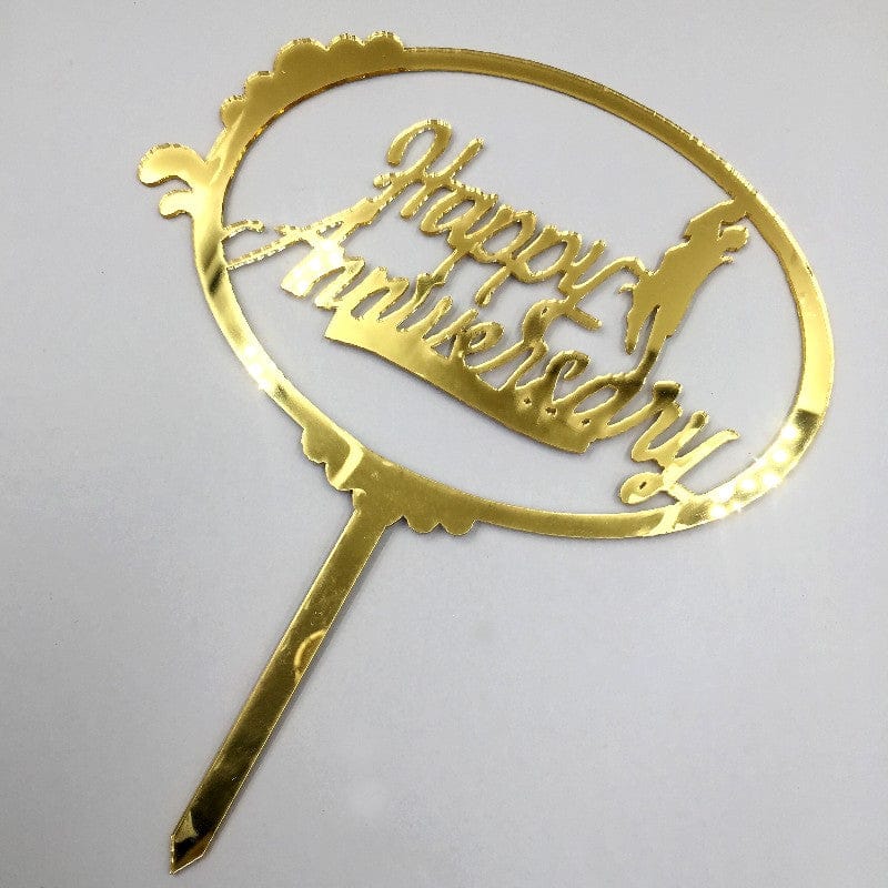 Cake Topper Acrylic Golden Happy Anniversary Circle Couple