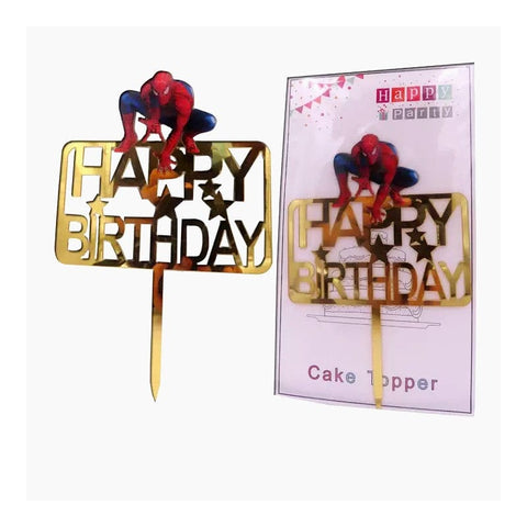 Cake Topper Happy Birthday Spiderman Golded