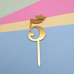 Cake Topper Crown Golden Number 5