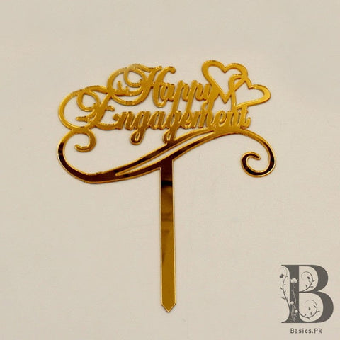 Cake Topper Engagement with 2 Hearts Golden