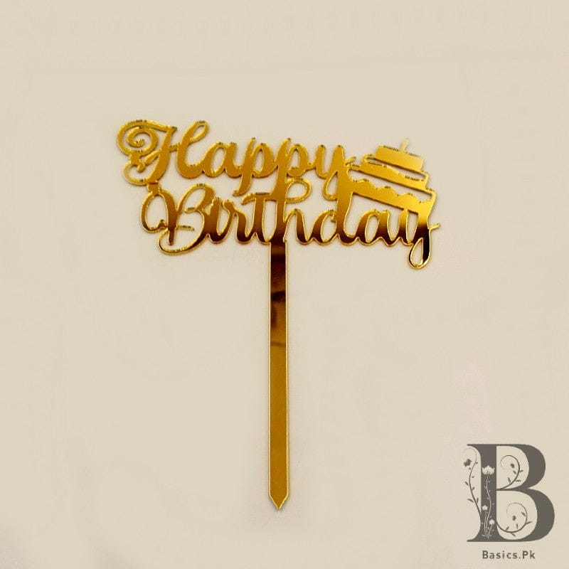 Cake Topper Happy Birthday with Small cake - Golden