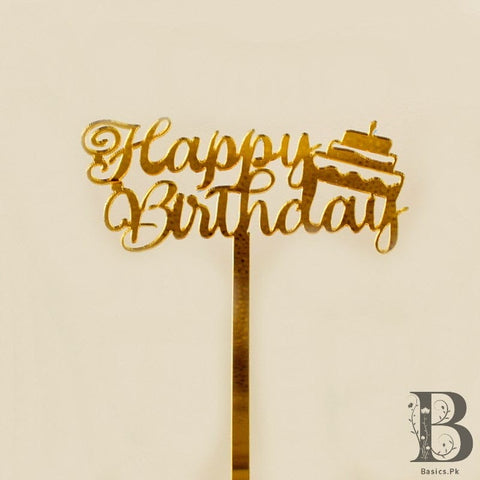 Cake Topper Acrylic  Happy Birthday 3 Layer Cake Golden