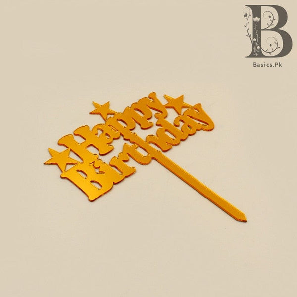 Cake Topper Acrylic  Happy Birthday 3 Stars Golden