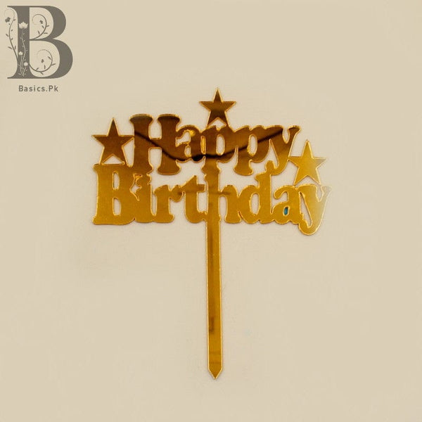 Cake Topper Acrylic  Happy Birthday 3 Stars Golden