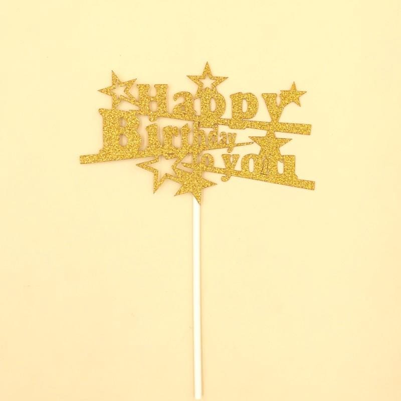Cake Topper HBD to You Stars Glitter Golden - Basics.Pk