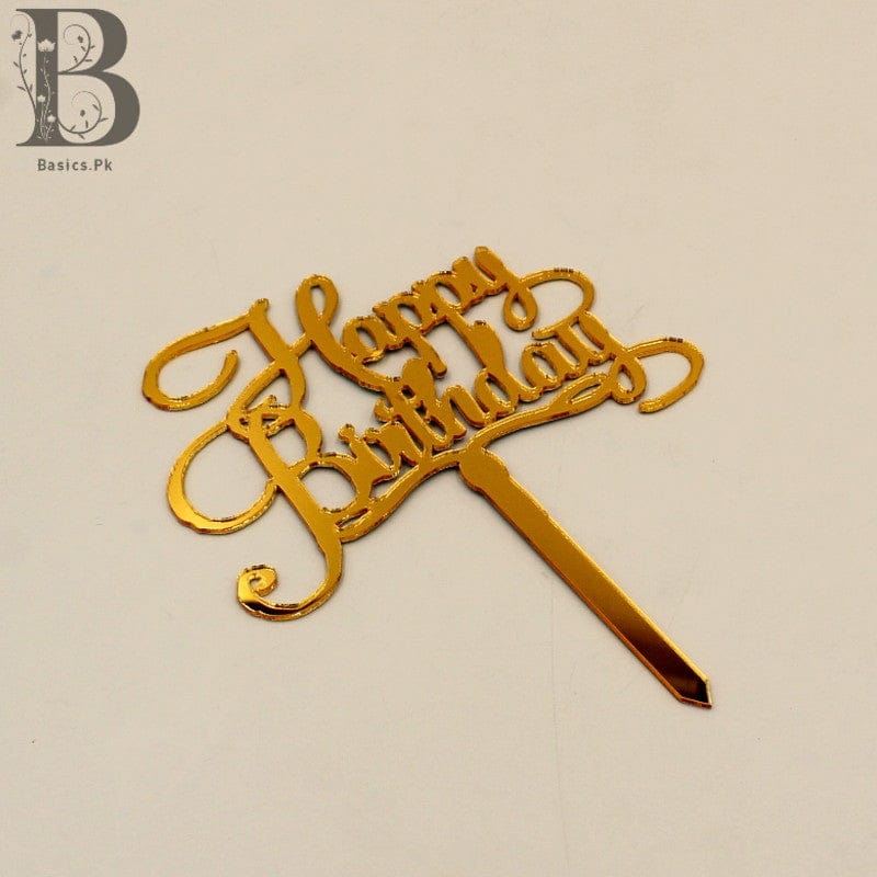 Cake Topper Acrylic  Happy Birthday Lines Golden