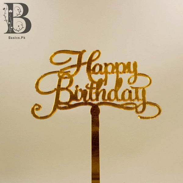 Cake Topper Acrylic  Happy Birthday Lines Golden