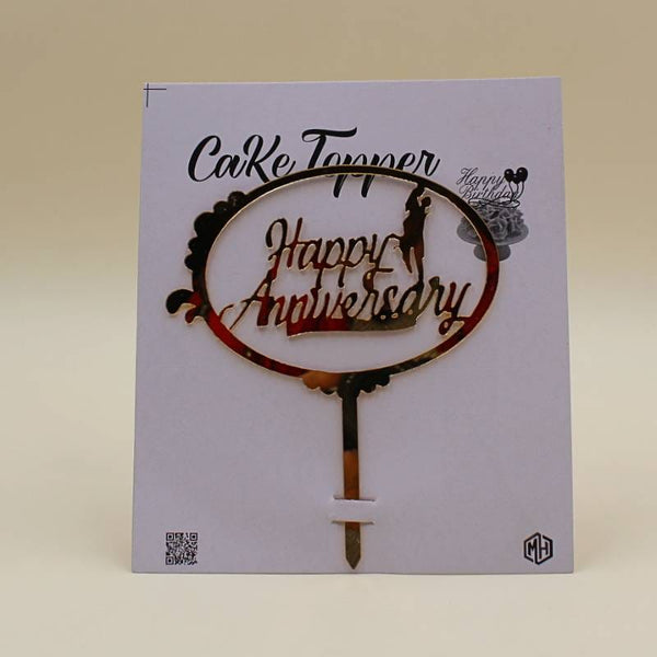 Cake Topper Acrylic Golden Happy Anniversary Circle Couple