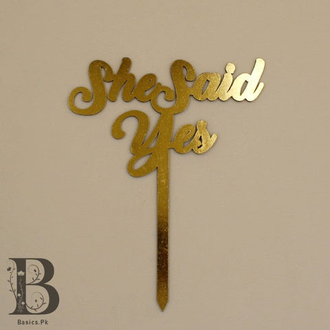 Cake Topper Wooden She Said Yes Golden