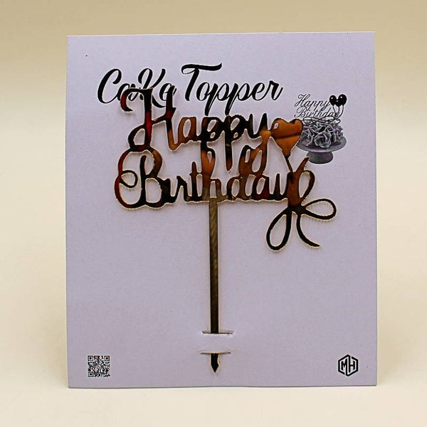 Cake Topper Acrylic Golden HBD Single Heart Bow