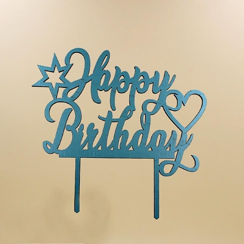 Cake Topper Acrylic  Happy Birthday with Star and Heart - Blue - Basics.Pk