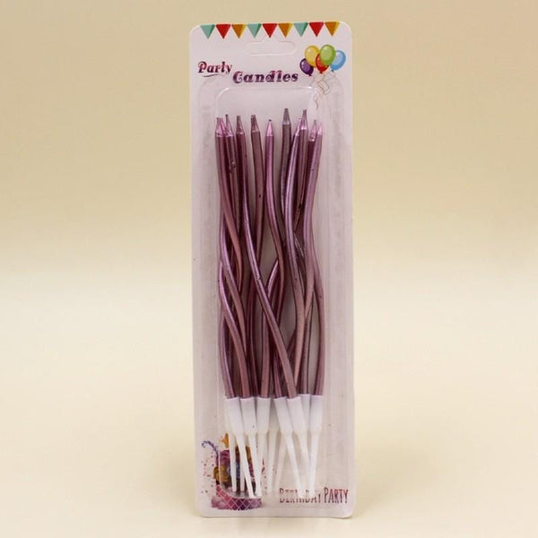 Candle Long Twisted Rose Pink (12 Pack) - Basics.Pk