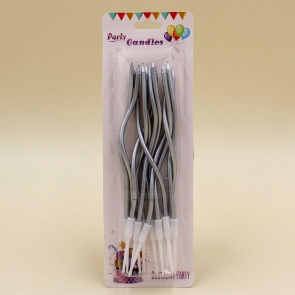 Candle Long Twisted Silver (12 Pack) - Basics.Pk