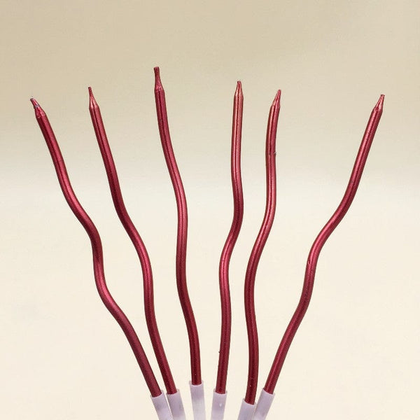Candle Long Twisted Curly Red (6 Pack)