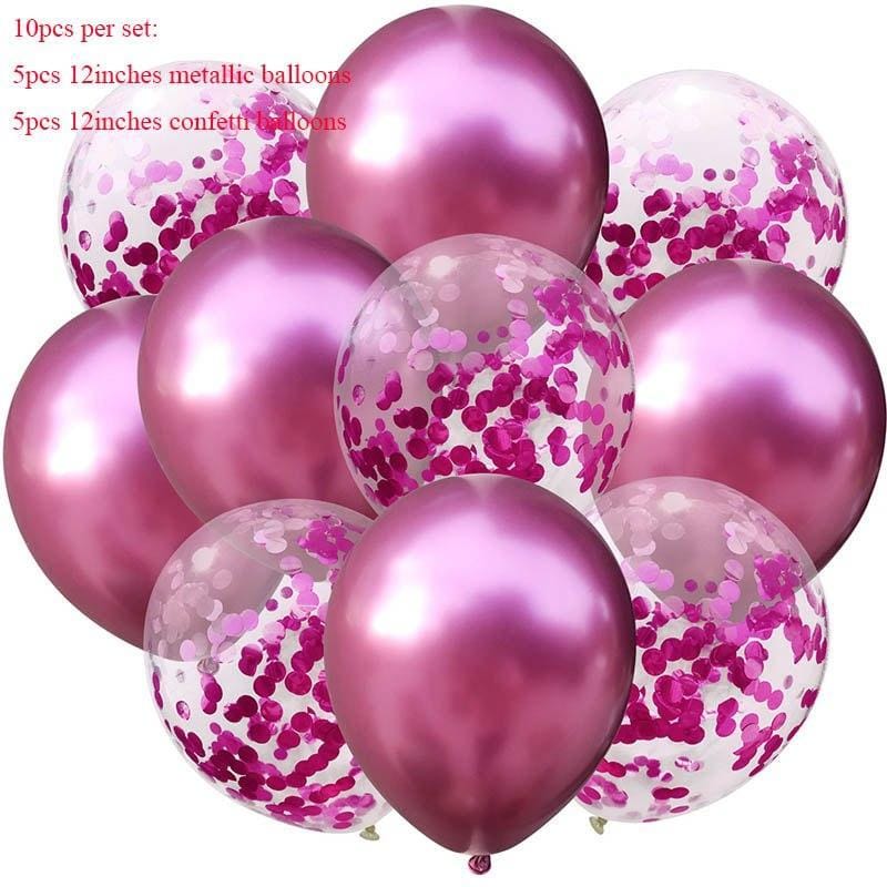 Balloons 5 Confetti + 5 metallic Pink (Pack of 10) - Basics.Pk