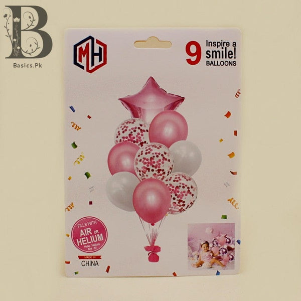 Balloons Confetti + Foil Pink Pack of 9
