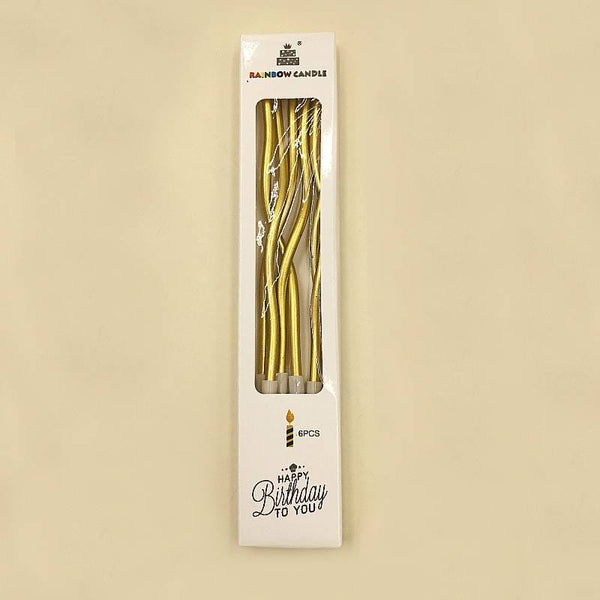 Candle Long Twisted Curly Golden (6 Pack)
