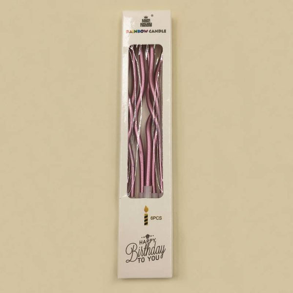 Candle Long Twisted Curly Rose (6 Pack)