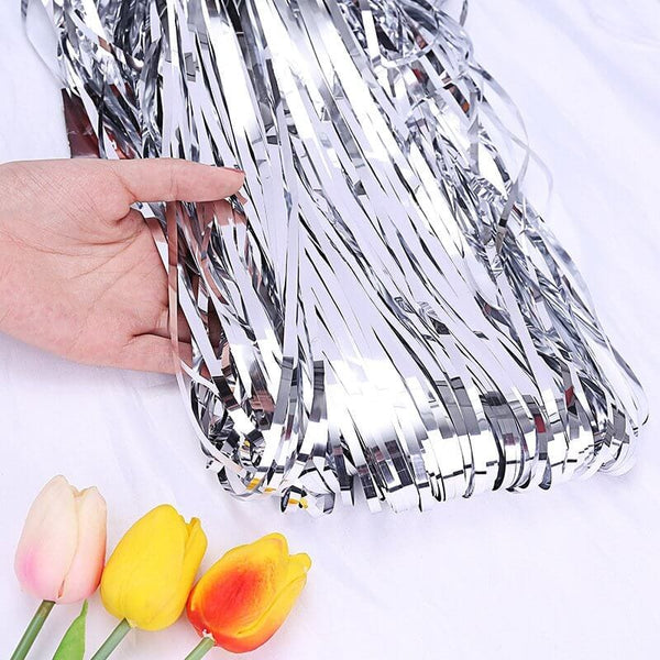 Curtains Foil Strips Shiny Silver Shimmer