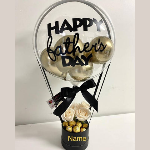 Basics Balloon Baskets (3B)-Happy Birthday Father+ Roses & Chocolates + Custom Writing