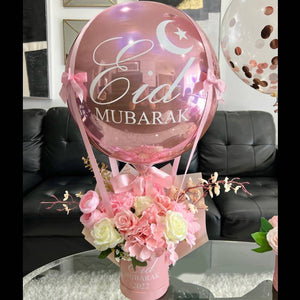 Balloon Baskets (3B)- Pink Eid Mubarak + Roses + Custom Writing