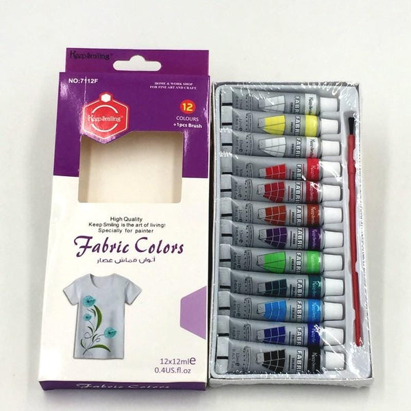 Keep Smiling Fabric Color with Brush 12 Pack (HS-7112F) - Basics.Pk
