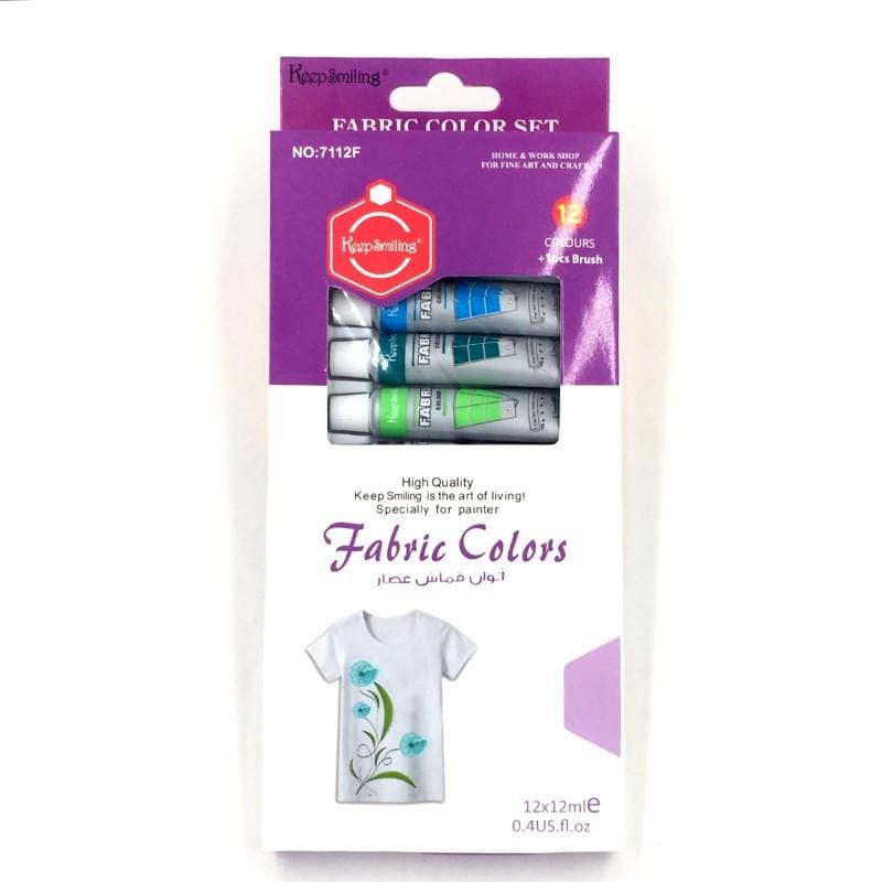 Keep Smiling Fabric Color with Brush 12 Pack (12ml) – Basics.pk
