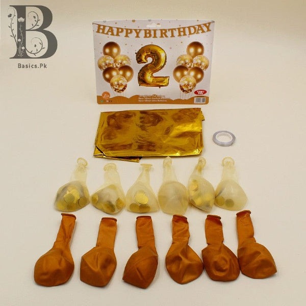 Balloons Metallic + Confetti + 32" Number 2 Gold ( pack of 11 )