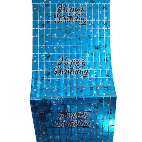 Curtain Foil Block Square Happy Birthday Party Backdrop Decorations - Steal BLUE