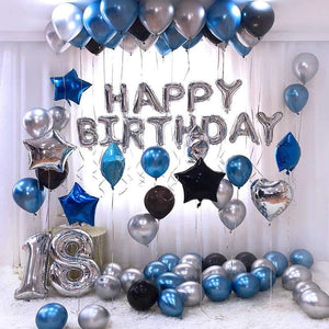 Balloons Bunch Blue, Silver, Black & Digit (Happy Birthday balloons) - Basics.Pk