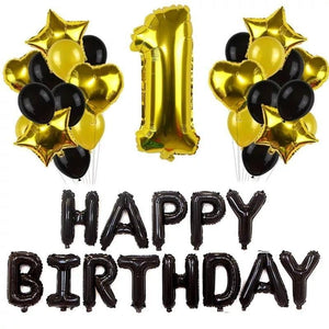 Balloons Bunch Black,Gold&Digit (Happy Birthday balloons) Pack - Basics.Pk