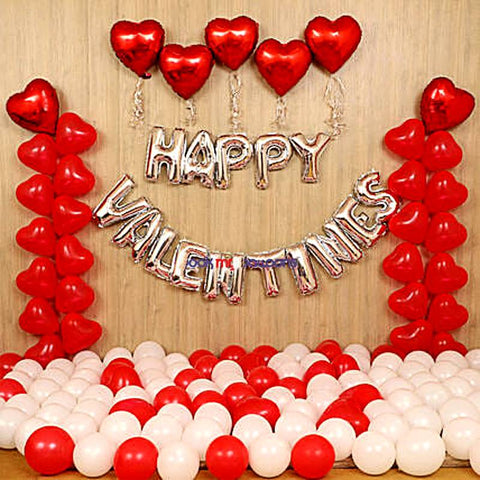 Valentines Balloon Pack - Foil H-Anniversary & Heart Balloons + Red balloons