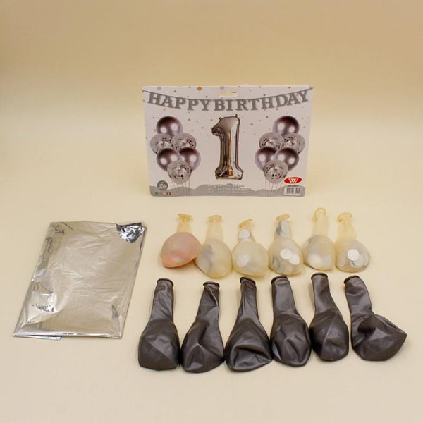 Balloons Metallic + Confetti + 32" Number 1 Silver ( pack of 13 ) - Basics.Pk