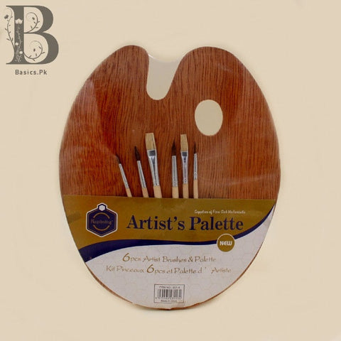 Keep Smiling Large Wooden Palette With 6 Mix Brush Set