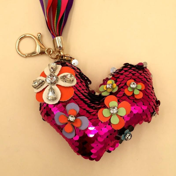 Key Chain Heart With Flower-Pink - Basics.Pk