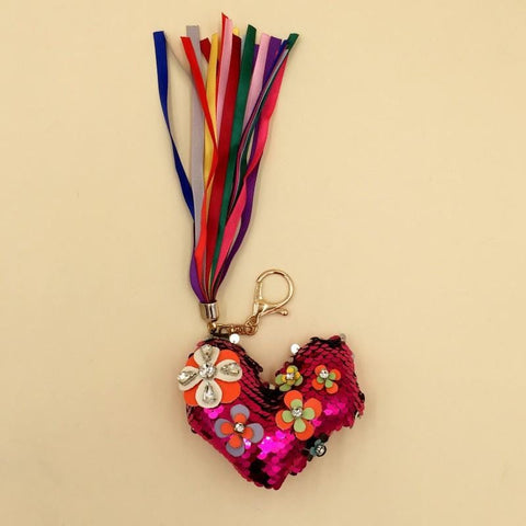 Key Chain Heart With Flower-Pink - Basics.Pk