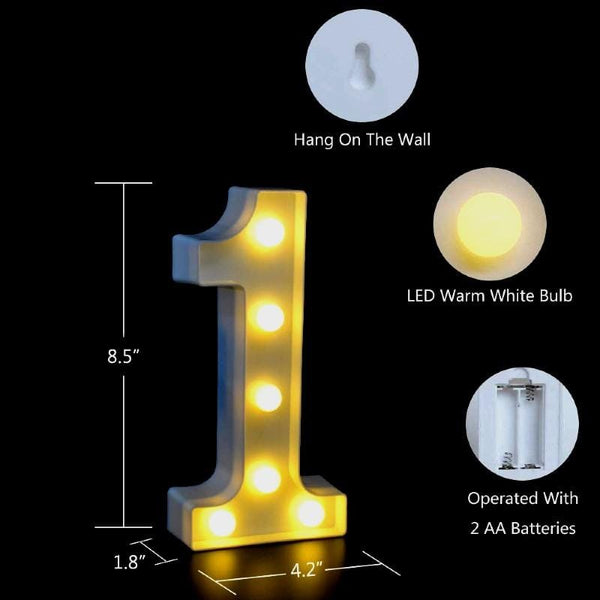 Digit LED "1"  white warm light ( 8.5 x 3 inches) - Basics.Pk