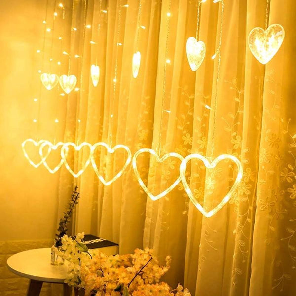 LED light Curtain Heart Shape - Warm Color - Basics.Pk