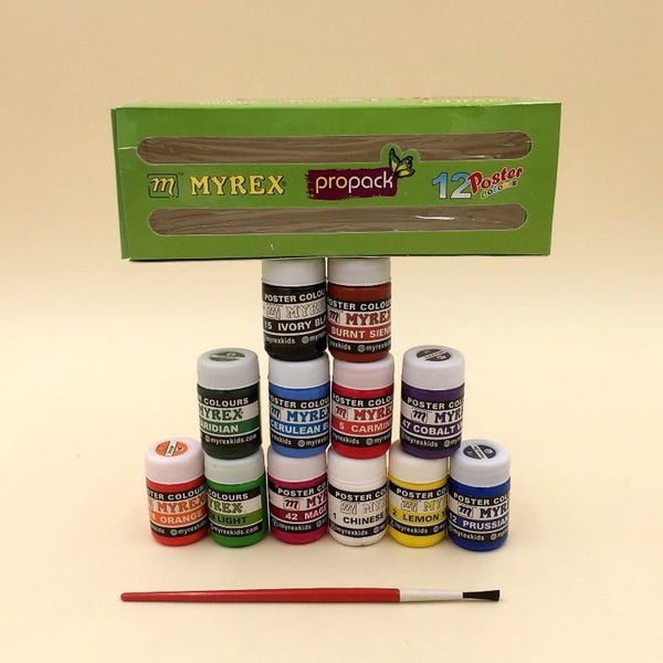 Poster Colors With Brush 12 Pack - Basics.Pk
