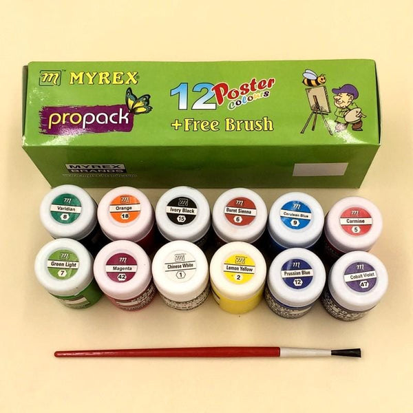 Poster Colors With Brush 12 Pack - Basics.Pk