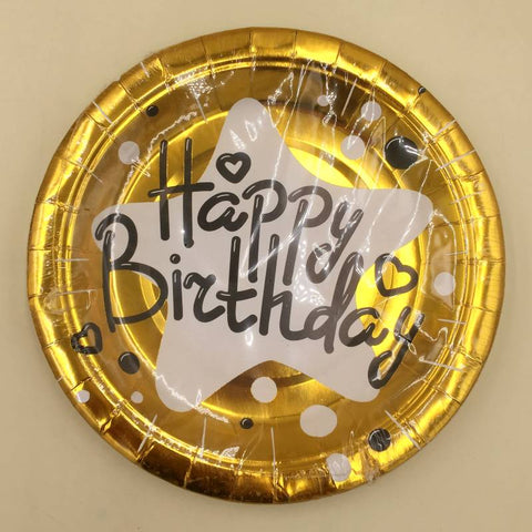 Plates (10 Small) HBD Golden Shine With White Star