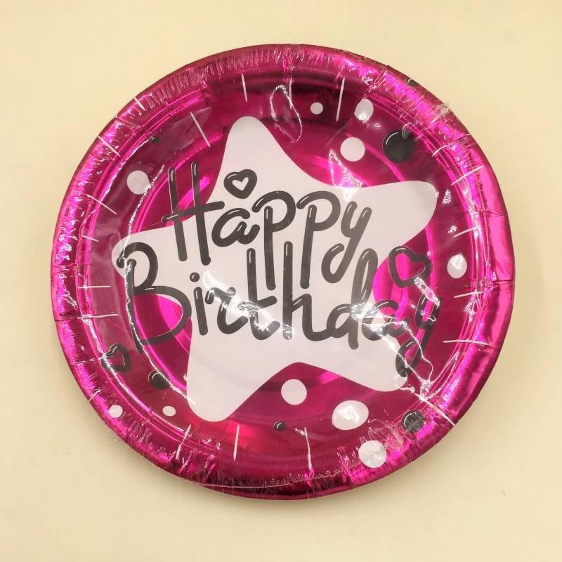 Plates (10 Small) HBD Pink Shine With White Star
