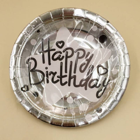 Plates (10 Small) HBD Silver Shine With White Star