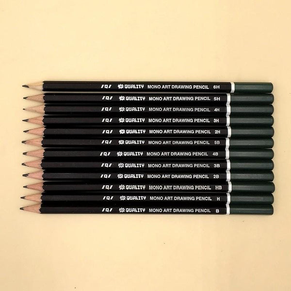 Quality Mono Art Lead Sketching Pencils 12 pack Mix (6H to 5B) - Basics.Pk