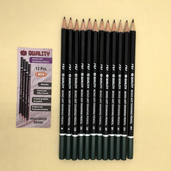 Sketching Deal QUALITY MONO Art Lead Sketching Pencils Pack of 12 + Maries Kneadable Eraser + Sketchbook