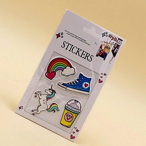 Stickers Unicorn + Rainbow + Shoe 3D Shiny Foam - Basics.Pk
