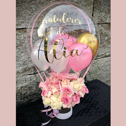 Basics Balloon Baskets (3B) - Pink/Golden & white Happy Graduation Custom Writing