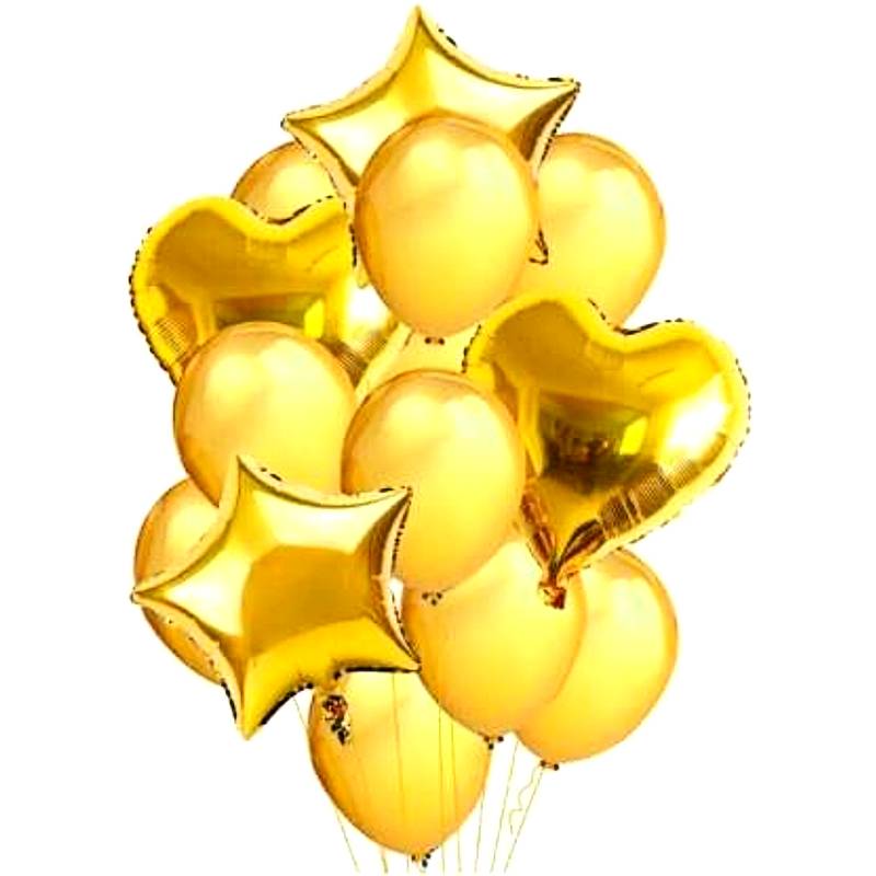 Balloons 6 Metallic + 4 Foil Star&Heart (Pack of 10) GOLDEN