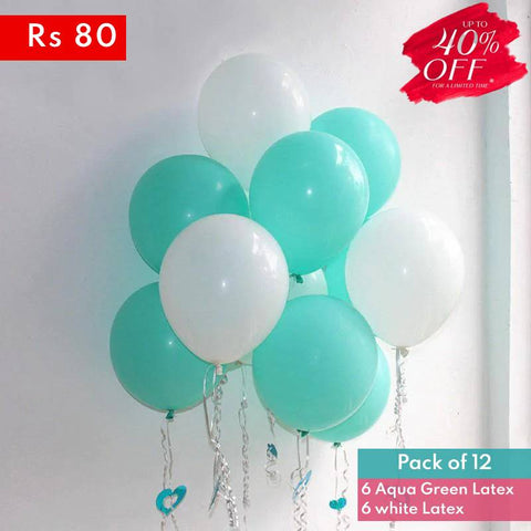 Balloons Plain Party Balloons Aqua Green - white ( 12 pack )