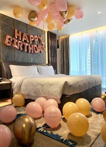 Balloon Bunch - Foil H-Birthday + Metallic Golden + Pink & Orange Milky